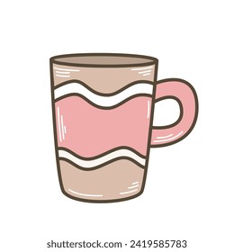 Hand drawn ceramic tea cup clip art. Simple mug illustration colored doodle sketch style. Houseware item drinking mug, isolated vector illustration