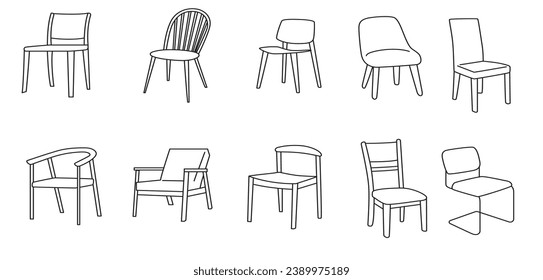 Hand drawn chair icons set collection in vector. Doodle style chair symbol design.