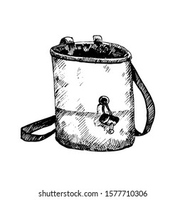 Hand drawn chalk bag for climbing. Sketch illustration.