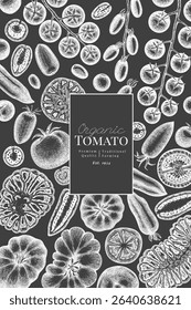 Ilustração De Tomate De Placa De Giz Desenhada À Mão. Modelo de design de vetor vegetal retro. Comida da Fazenda da Velha Escola.