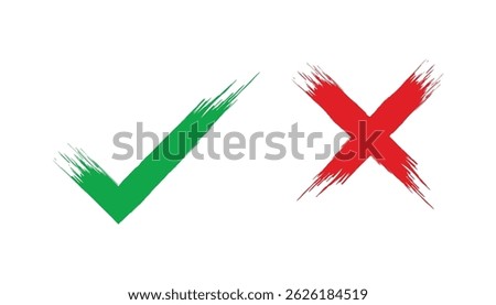 Hand drawn chalk checklist. check marks doodle. yes and no check sign. green tick and red cross signs. brush correct or incorrect sign