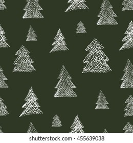 hand drawn chalk christmas tree pine seamless pattern