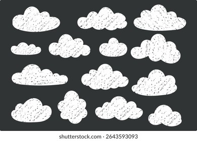 Hand drawn chalk crayon cloud shapes on dark background