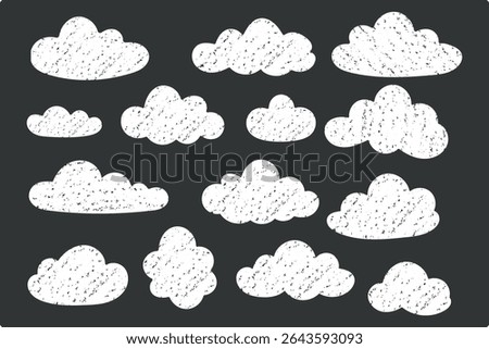 Hand drawn chalk crayon cloud shapes on dark background