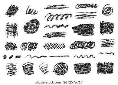 Líneas de tiza y crayón dibujadas a mano con textura grunge. Trazos de Doodle y subrayados incompletos para uso de resaltado, notas y diseño.