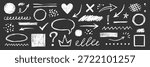 Hand drawn chalk doodles elements on blackboard texture arrows, question marks, question set. Highlight, circle frame, cloud sketch brush texture marker stroke. Vector illustration