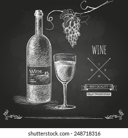 Hand Drawn Chalk Drawing Wine Background