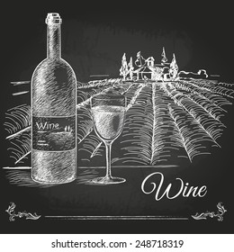 Hand Drawn Chalk Drawing Wine Background