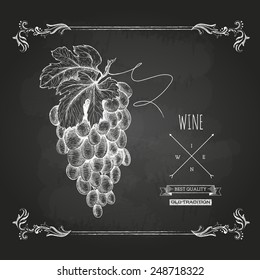 Hand drawn chalk drawing wine background. Grapes