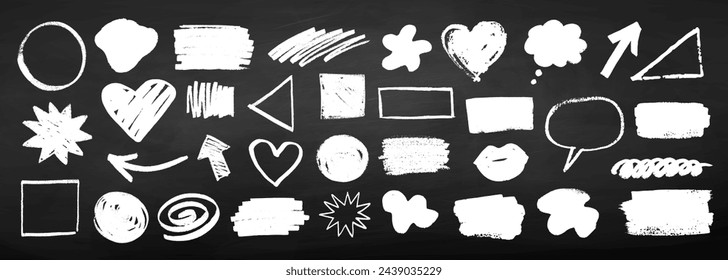 Hand drawn chalk geometric elements vector collection on chalkboard background