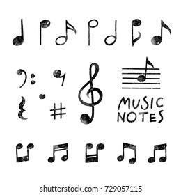 Hand Drawn chalk grunge notes and music symbols vector illustrations on a vector Chalkboard Background