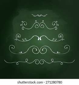 Hand drawn chalk illustration of borders on a blackboard background