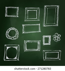 Hand drawn chalk illustration picture frames on a blackboard background
