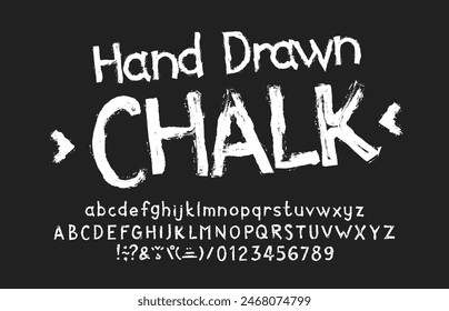 Hand Drawn Chalk letters alphabet font. Hand drawn letters numbers and diacritic symbols. Uppercase and lowercase. Stock vector typescript for your design.