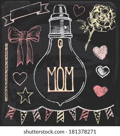 Hand Drawn Chalk Mother's Day Elements Vector Set