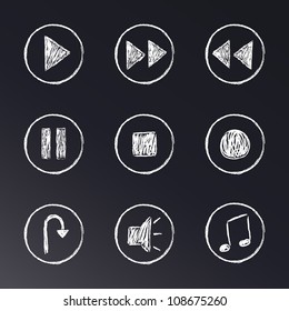 Hand Drawn Chalk On Blackboard Media Player Buttons Set