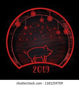 Hand drawn chalk on a blackboard symbol of the year 2019 pig. Merry Christmas and a Happy New Year