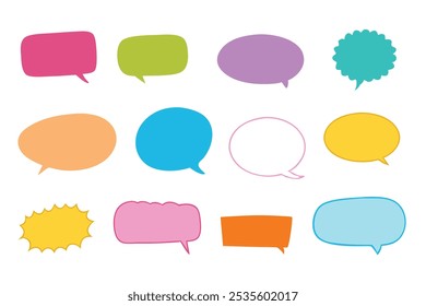 Globo de diálogo dibujado a mano del lápiz de tiza, Ilustración vectorial plana de la nube del texto del doodle del color de los niños fijada en fondo blanco.