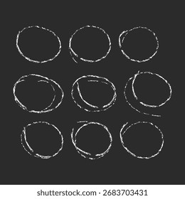 Círculos e ovais de giz de seleção de giz desenhados à mão, ilustração Vetor