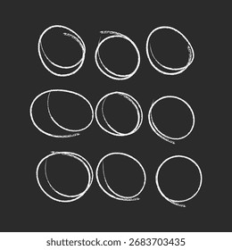 Selección de tiza dibujada a mano círculos de tiza y óvalos, Ilustración vectorial