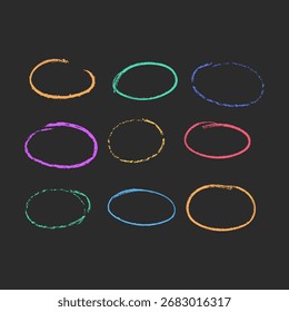 Selección de tiza dibujada a mano círculos de tiza multicolores y óvalos, Ilustración vectorial