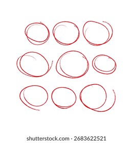 Hand drawn chalk selection Red chalk circles and ovals, Vector illustration
