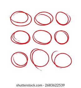 Seleção de giz desenhado à mão Círculos de giz vermelho e ovais, ilustração Vetor
