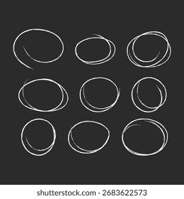 Hand drawn chalk selection White chalk circles and ovals, Vector illustration
