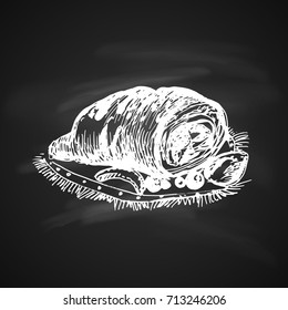 Hand Drawn Chalk Sketch on Blackboard of Croissant. Vintage Sketch. Great for Banner, Label, Poster
