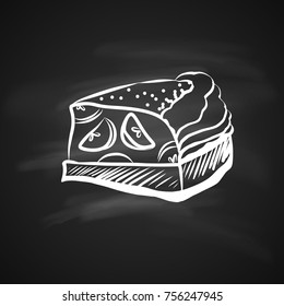 Hand Drawn Chalk Sketch on Blackboard Apple Pie Piece. Hand Drawn Chalk Sketch on Blackboard Food Elements