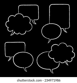 hand drawn chalk speaking bubbles, double template, dialog, chalkboard,  isolated design objects with empty space for your text here