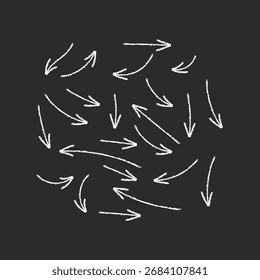 Flechas de textura de tiza dibujadas a mano, bosquejo de dirección de flecha dibujado a mano de pincel, juego de garabatos de tiza
