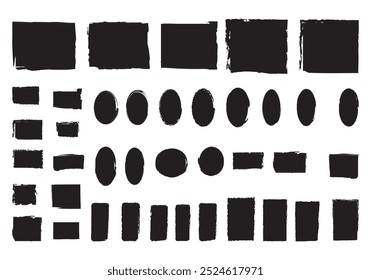 Handgezeichnetes Kreide-Texturset. Schwarze Schmutzspritzer, schmutzige Pinselstriche. Tusche Pinsel, Grunge Vektor Holzkohle Design Element.