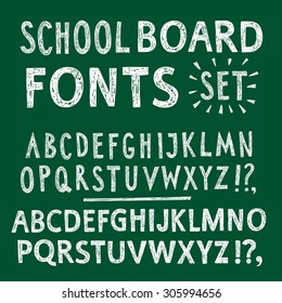 Hand Drawn Chalk Textured Vector ABC Letters Set. Comic School Font On Green Board Background For Your Design.

