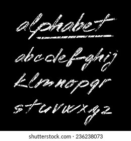Hand drawn chalk vector alphabet, font, isolated letters on blackboard