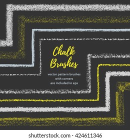 Hand Drawn Chalk Vector Brushes With Inner And Outer Corner. Coal Divider, Border Or Decorative Frame.