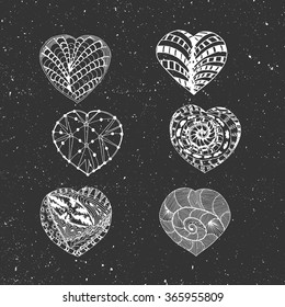 Hand Drawn chalk vector Hearts Set