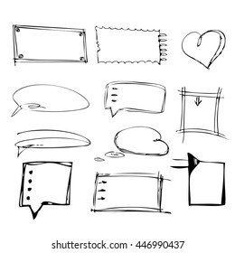 Hand Drawn Chalkboard Doodles, bubbles, arrows, banners  on white background. Vector