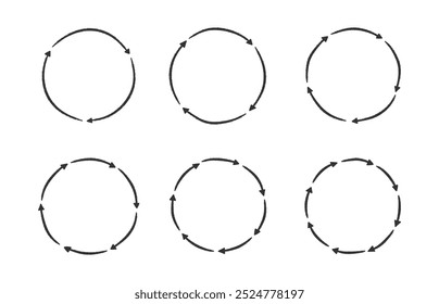 Dibujado a mano flechas de círculo con tiza, Elementos de diagrama de círculo doodle, Vector eps10 ilustración