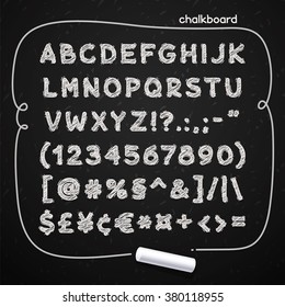 Hand drawn chalked doodle font on blackboard for your retro design