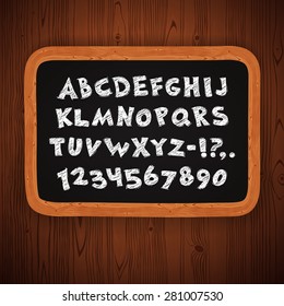Hand Drawn Chalked Letters and Numbers on Blackboard