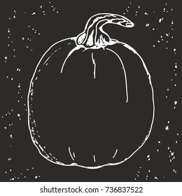 Hand drawn chalked pumpkin on dark grunge background