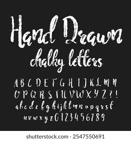 Hand Drawn Chalky alphabet font. Messy letters and numbers. Uppercase and lowercase. Stock vector typescript for your design.