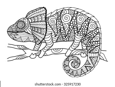 Hand drawn chameleon zentangle style for coloring book,shirt design effect,logo,tattoo and other decorations.