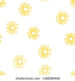 Hand drawn chamomile flowers on white background .Vector  seamless pattern