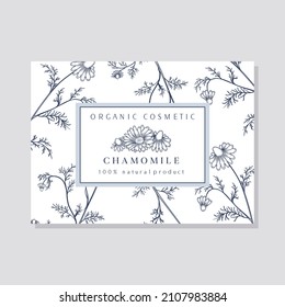 Hand Drawn Chamomile Illustration Card. Abstract Vector Hand Drawn Chamomile Flowers Sketches Background with Classy Retro Typography. Isolated.