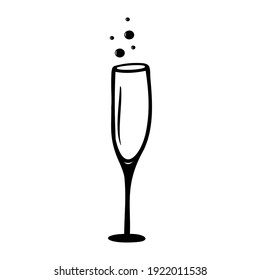 Hand Drawn Champagne Glass Isolated On A White Background. Celebration Elements. Doodle, Simple Outline Illustration. It Can Be Used For Decoration Of Textile, Paper.