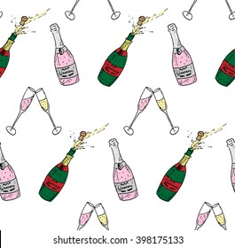 Hand drawn champagne party vector pattern 