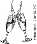 Hand drawn Champagne Toast Sketch Illustration