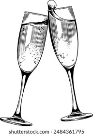 Hand drawn Champagne Toast Sketch Illustration